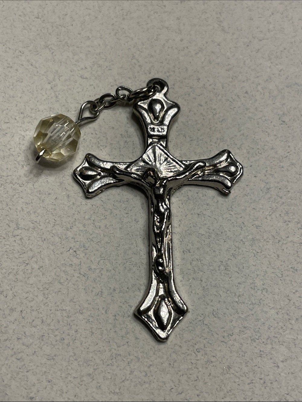 Silver Crucifix Pendant with Clear Faceted Bead Charm